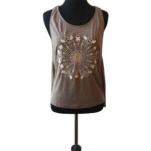 Bar III Embroidered Open Back brown sleeveless blouse Top M